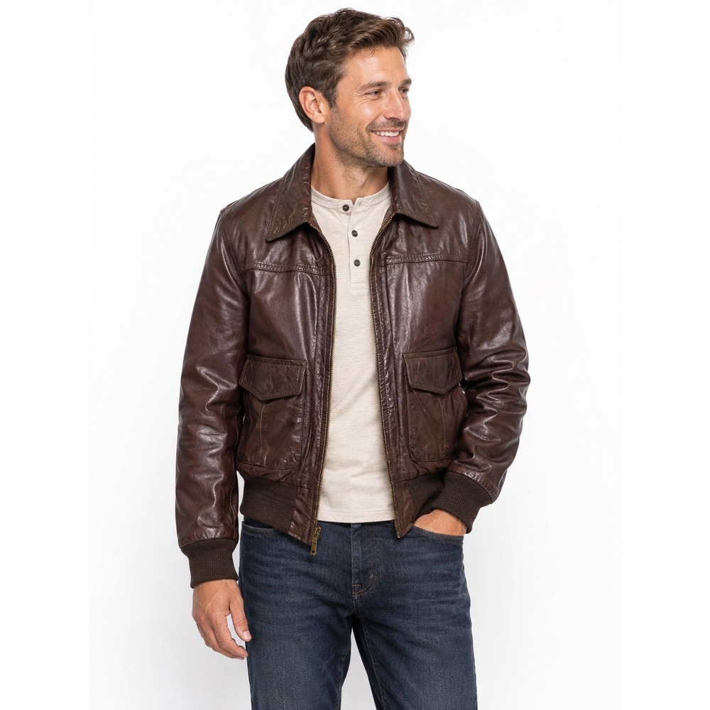 Vintage Sears The Leather Shop Brown Bomber Flight Jacket Mens 40 Reg Zip Up